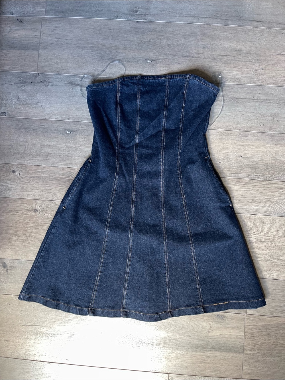 RARE dark blue denim strapless mini dress